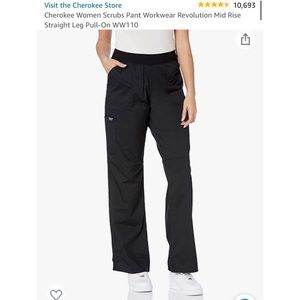 Cherokee Women Scrubs Pant Workwear Revolution Mid Rise Straight Leg Pull-On